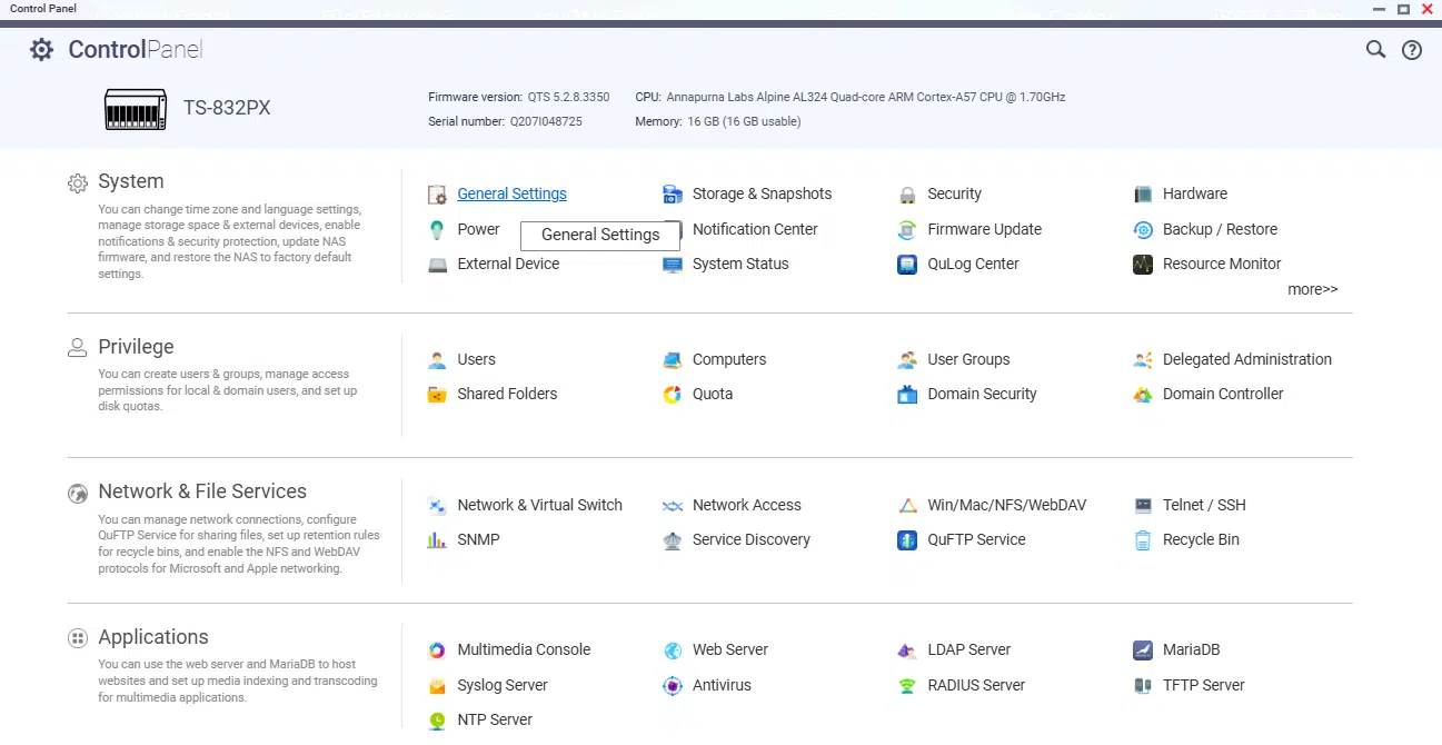 QNAP Control Panel